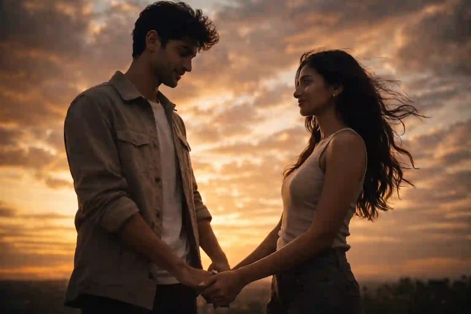 10 Stylish Trending Boy and Girl Couple Gemini AI Photo Prompt 4 Cinematic sunset couple scene prompt