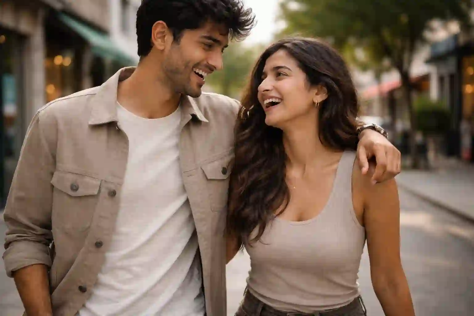 10 Stylish Trending Boy and Girl Couple Gemini AI Photo Prompt 5 Cute casual couple street photo prompt